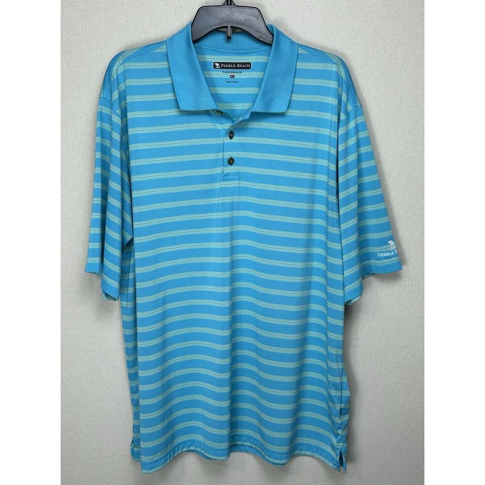 Pebble Beach Performance Golf Polo Shirt Mens XL Blue Striped Stretch Spring